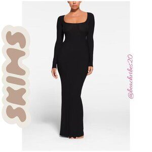 SKIMS Soft Lounge Petite Long Sleeve Dress Onyx Medium NWT